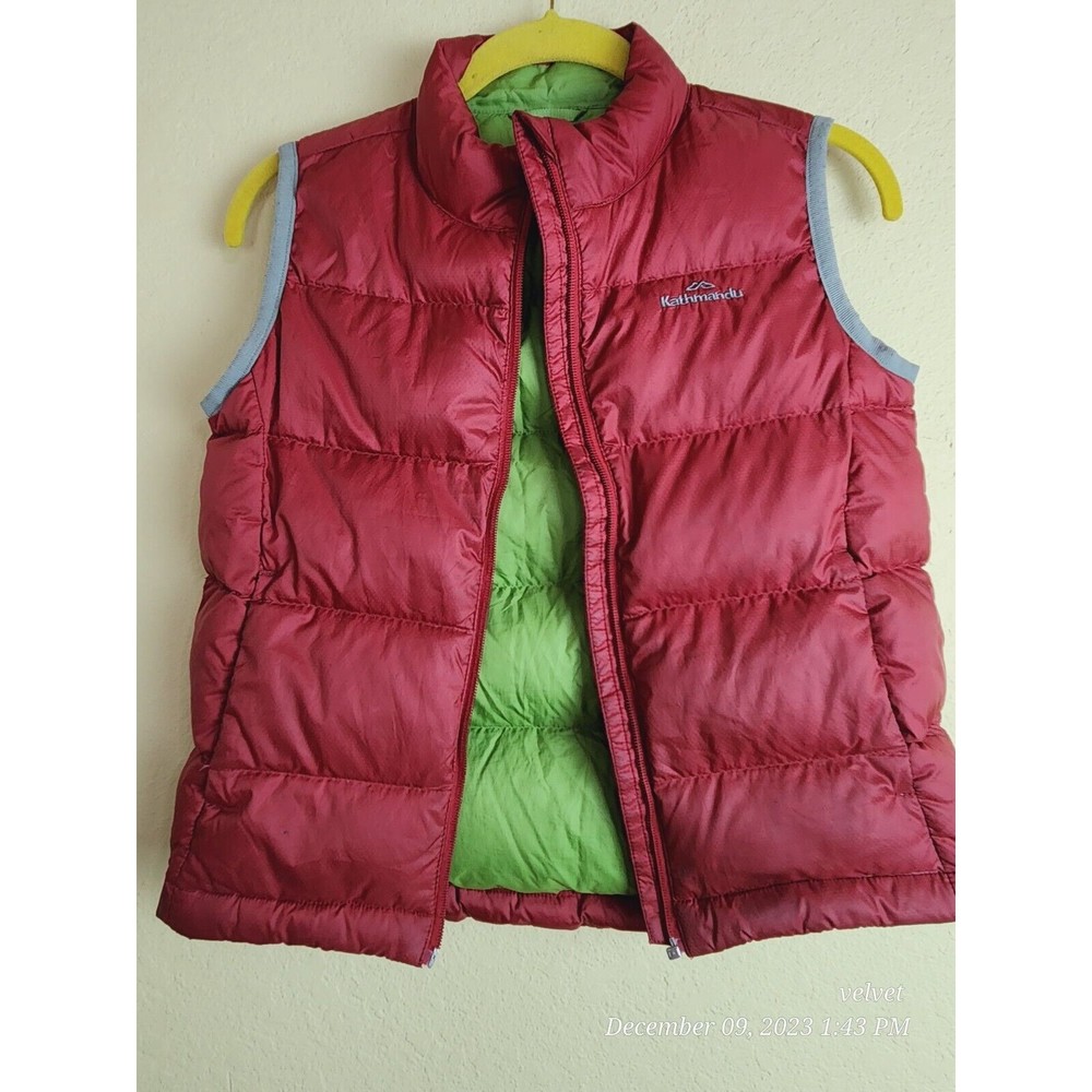 Kathmandu Youth Large Duckdown Vest Red Green Warm Lightweight READ